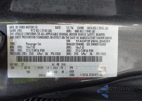 2017 Ford Focus Se из США, поврежденный, VIN 1FADP3F28HL204391